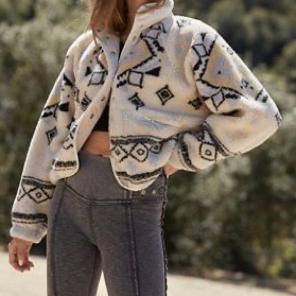 FP Movement by Free People Patterned Jacket - Cream and Black